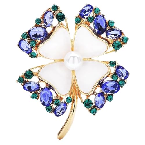 Strass Kleeblatt Broschen for Frauen 2-farbige schöne Blumen Pflanzen Party Büro Pins(Gold 1PC) von FVCTGHZ