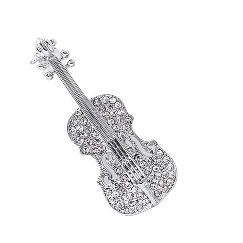 Strass Violine Cello Broschen Kristall Musikinstrumente Brosche Pins for Frauen Kleidung Rucksack(Silver color 1PC) von FVCTGHZ