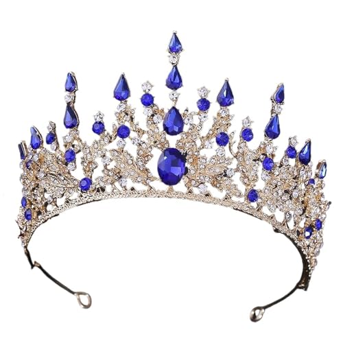 Vintage Barock Stirnbänder Lila Kristall Tiaras Kronen Braut Noiva Kopfschmuck Braut Hochzeit Party Haarschmuck Strass Krone(Gold Blue) von FVCTGHZ