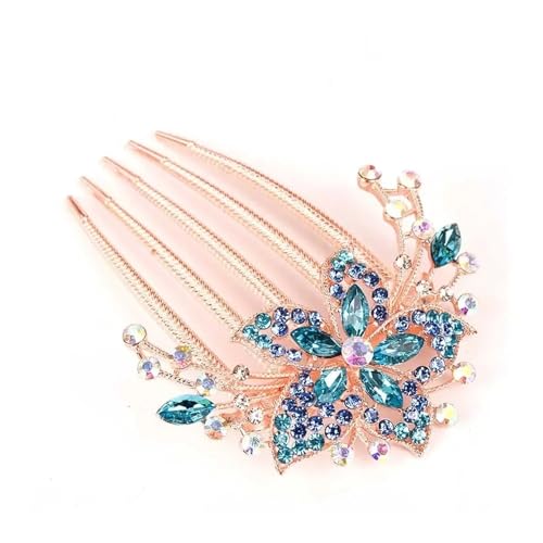 Vintage Blume Kristall Haarspangen Mode Strass Haar Kämme Kunststoff Glänzende Haarnadeln for Frauen Haar Zubehör Geschenk(Blue) von FVCTGHZ