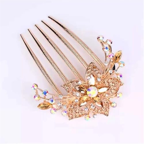 Vintage Blume Kristall Haarspangen Mode Strass Haar Kämme Kunststoff Glänzende Haarnadeln for Frauen Haar Zubehör Geschenk(Gold) von FVCTGHZ