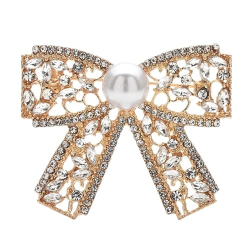 Vintage Bowknot Broschen for Frauen Unisex 4-farbige Strass Perle Schleife Party Casual Brosche Pins(Gold 1PC) von FVCTGHZ