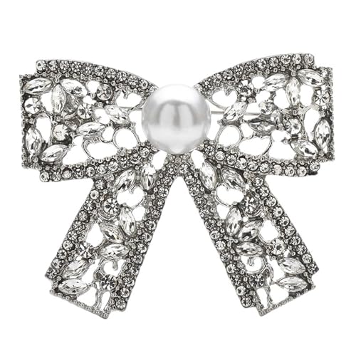 Vintage Bowknot Broschen for Frauen Unisex 4-farbige Strass Perle Schleife Party Casual Brosche Pins(STYLE 1PC) von FVCTGHZ