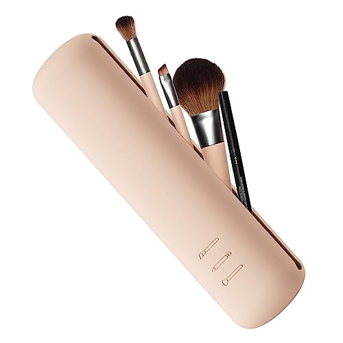 FVION Reise-Make-Up-Pinselhalter, Kosmetik Organizer aus Silikon, Portable Reise Make Up Pinsel Tasche, Travel Makeup Brush Holder (Khaki) von FVION