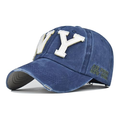 FVKTHNVS Washed NY Baseball Cap Große Stickerei Unisex Outdoor Cap Dad Hat, blau, 58 von FVKTHNVS