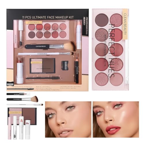 FVPKYUR Make-up Set für Anfänger | Komplett Makeup Set für Mädchen,11-teiliges mit Lidschatten Concealer Pinsel Lippenstift Highlighter für Alltag Halloween Hochzeit Verabredung Geburtstag von FVPKYUR