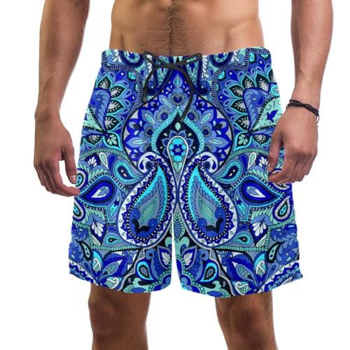 FVQL 1 Stück Strandshorts für Herren, strapazierfähige, schnell trocknende Stoff-Badeshorts, florales Paisley und Blume, Mehrfarbig23240, L/XL von FVQL