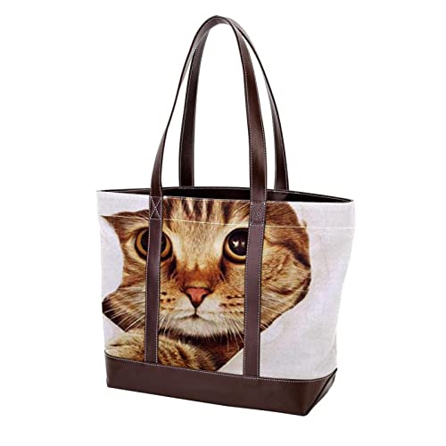 FVQL Einkaufstasche, große Damen-Umhängetasche, lässig, Handtasche, wiederverwendbare Einkaufstasche, lustiges Katzenmuster von FVQL