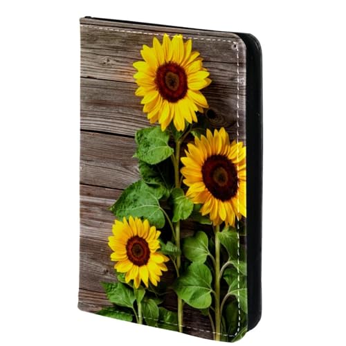 FVQL Reisepasshülle, 10,2 x 14,9 cm, Reisezubehör für Damen, Herren, Sonnenblumen auf Holzbrett, Mehrfarbig 3913, 10x14cm/4x5.5 in von FVQL