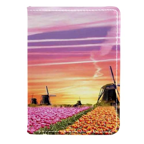 FVQL Reisepasshülle Kartenetui Reisezubehör für Damen Herren Tulpenfelder Muster Sonnenuntergang, Color5524, 11.5x16.5cm/4.5x6.5 in von FVQL