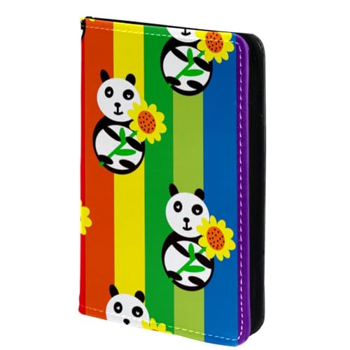 FVQL Reisepasshülle für Damen und Herren, Reisepasshülle, 10,2 x 14,9 cm, Regenbogen-Muster, Panda und Sonnenblume, Mehrfarbig 347, 10x14cm/4x5.5 in von FVQL