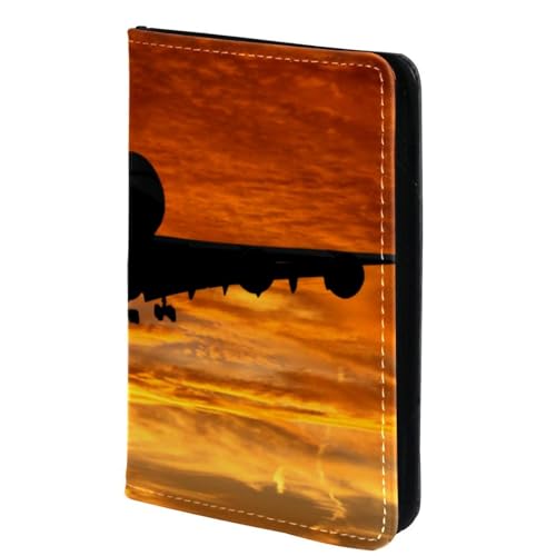 FVQL Reisepasshülle für Damen und Herren, Reisepasshülle, 10,2 x 14,9 cm, Sonnenuntergang-Flugzeug, Mehrfarbig 5097, 10x14cm/4x5.5 in von FVQL