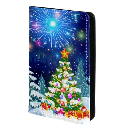 FVQL Reisepasshülle für Damen und Herren, Reisepasshülle, 10,2 x 14,9 cm, Weihnachtsbaum und Feuerwerk, Mehrfarbig 512, 10x14cm/4x5.5 in von FVQL