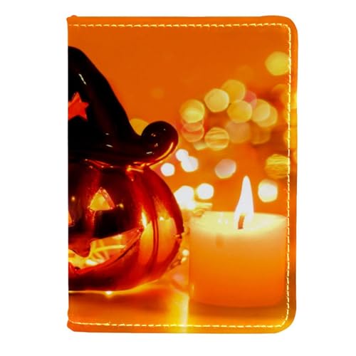 FVQL Reisepasshülle für Damen und Herren, Reisezubehör, Halloween-Muster, Kerze und Kürbis, Color4531, 11.5x16.5cm/4.5x6.5 in von FVQL