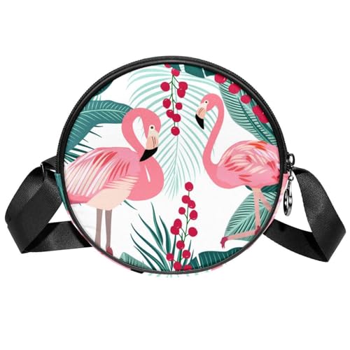FVQL Runde Umhängetasche, runde Umhängetasche Handtasche, Flamingo mit Blatt von FVQL