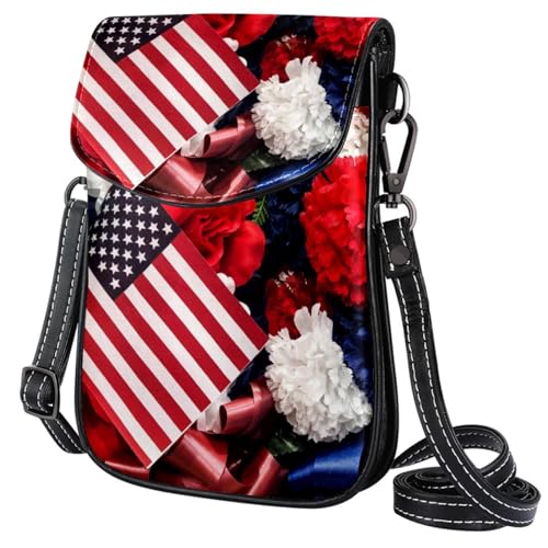 FVQL Umhängetasche für Damen, Geldbörse, Messenger-Tasche, Umhängetasche, Blumen und Amerika-Flagge von FVQL