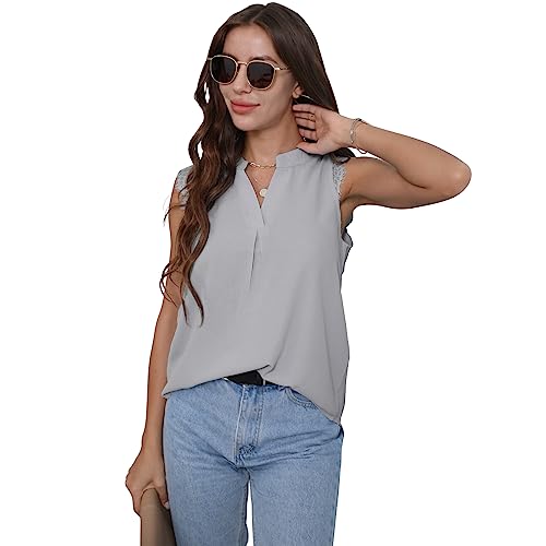 FWAY Damen Elegant Chiffon Bluse V-Ausschnitt Ärmellose Shirt Casual Tops Oberteile von FWAY