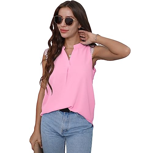 FWAY Damen Elegant Chiffon Bluse V-Ausschnitt Ärmellose Shirt Casual Tops Oberteile von FWAY