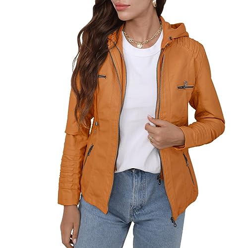 FWAY Damen Kunstlederjacke Langarm Motorradjacke Winter Herbst Mode Kurze Oberteile Mantel von FWAY