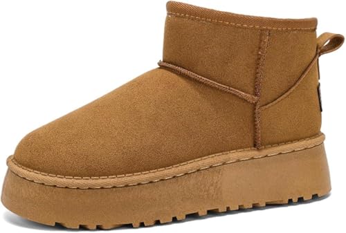 FWGSJOPC Mini-Stiefel für Frauen,Damen Stiefeletten Winter Boots Warm Gefüttert mit Plateau Profilsohle,Camel color-36EU von FWGSJOPC