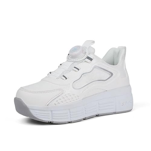 FWGSJOPC Schuhe mit Rollen für Jungen Mädchen, Skateboardschuhe Sportschuhe Turnschuhe Kinder Erwachsene, 2 in 1 Multifunktionale Rollschuhe, White A-40 von FWGSJOPC