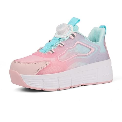 FWGSJOPC Schuhe mit Rollen für Jungen Mädchen, Skateboardschuhe Sportschuhe Turnschuhe Kinder Erwachsene, 2 in 1 Multifunktionale Rollschuhe, pink A-32 von FWGSJOPC
