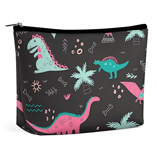 Bunte Dinosaurier-Make-up-Tasche, Reise-Make-up-Tasche, PU-Leder-Make-up-Tasche, Kosmetiktasche für Geldbörse, tragbare Kulturtasche, Indoor-Make-up-Taschen für Frauen von FWJZDSP