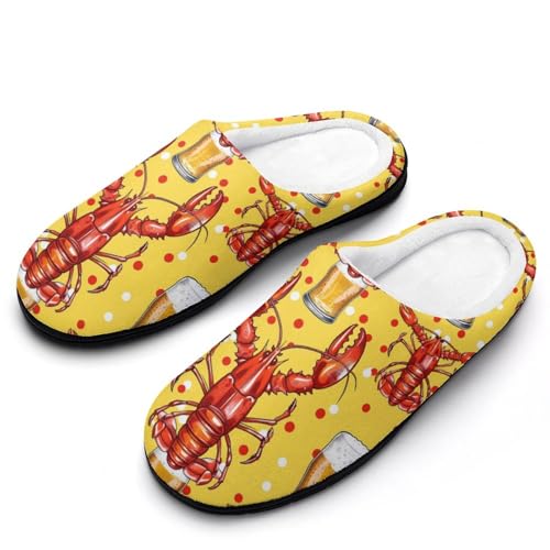 FWJZDSP Beer and Craw Fish Herren-Hausschuhe aus Baumwolle mit geschlossener Zehenpartie, rutschfeste, leichte Hausschuhe für drinnen und draußen von FWJZDSP