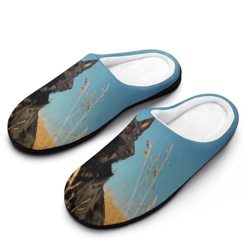 FWJZDSP Blackan Shepherd Dog Herren-Hausschuhe aus Baumwolle mit geschlossener Zehenpartie, rutschfeste, leichte Hausschuhe für drinnen und draußen von FWJZDSP