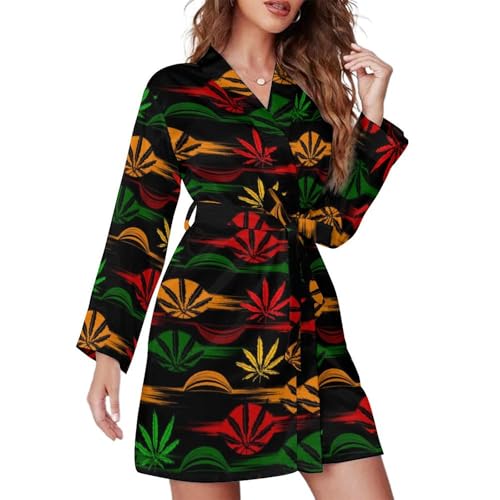 FWJZDSP Cannabis Damen-Nachthemd, langärmelig, V-Ausschnitt, Nachtwäsche, lässiges Pyjama-Kleid von FWJZDSP