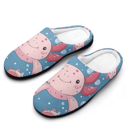 FWJZDSP Cartoon Axolotl Herren-Hausschuhe aus Baumwolle mit geschlossener Zehenpartie, rutschfeste, leichte Hausschuhe für drinnen und draußen von FWJZDSP