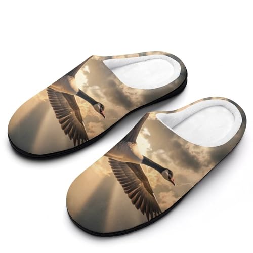 FWJZDSP Duck Goose Flying Skies Mount Herren-Hausschuhe aus Baumwolle mit geschlossener Zehenpartie, rutschfeste, leichte Hausschuhe für drinnen und draußen von FWJZDSP