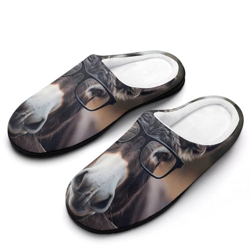FWJZDSP Farmhouse Animals Lustiger Esel mit Brille Herren-Baumwoll-Hausschuhe mit geschlossener Zehenpartie, rutschfeste, leichte Hausschuhe für drinnen und draußen von FWJZDSP