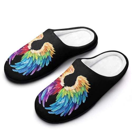 FWJZDSP Feathers in Rainbow Wings Flight Angels Herren-Hausschuhe aus Baumwolle mit geschlossener Zehenpartie, rutschfeste, leichte Hausschuhe für drinnen und draußen von FWJZDSP