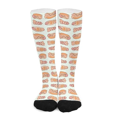 FWJZDSP Happy Penis Dick Sweet Bacon Wrapped Unisex Hohe Socken Aufdruck über der Wade Schlauchsocken Lange Socken Sportliche, lässige Laufstrümpfe von FWJZDSP