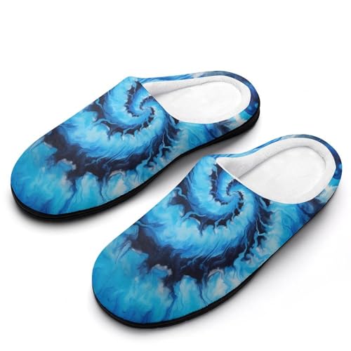 FWJZDSP Herren-Hausschuhe aus Baumwolle mit Batikmuster und psychedelischer Spirale, geschlossene Zehenpartie, rutschfeste, leichte Hausschuhe für drinnen und draußen von FWJZDSP