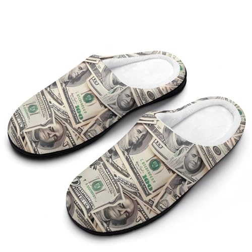 FWJZDSP Herren-Hausschuhe aus Baumwolle mit Hundert-Dollar-Scheinen, geschlossene Zehenpartie, rutschfeste, leichte Hausschuhe für drinnen und draußen von FWJZDSP