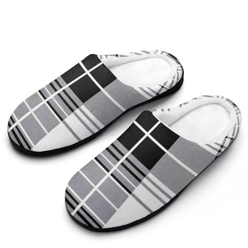 FWJZDSP Herren-Hausschuhe aus Baumwolle mit schwarz-weißem Karomuster, geschlossene Zehenpartie, rutschfeste, leichte Hausschuhe für drinnen und draußen von FWJZDSP