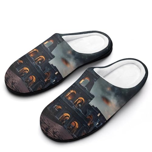 FWJZDSP Italien Antike römische Wahrzeichen Nacht Herren-Baumwoll-Hausschuhe mit geschlossener Zehenpartie, rutschfeste, leichte Hausschuhe für drinnen und draußen von FWJZDSP