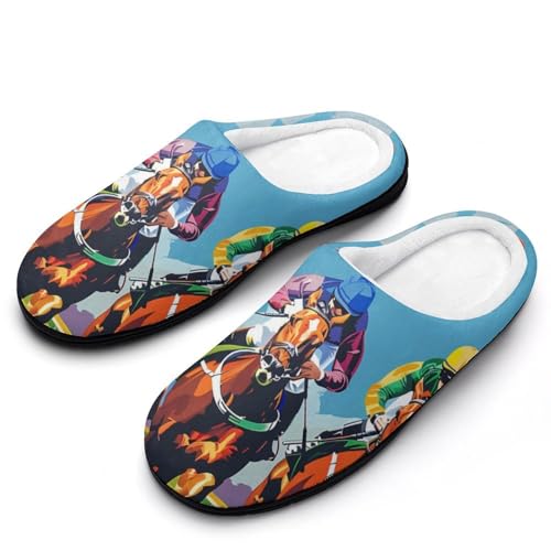 FWJZDSP Jockeys Racing Horses Herren-Hausschuhe aus Baumwolle mit geschlossener Zehenpartie, rutschfeste, leichte Hausschuhe für drinnen und draußen von FWJZDSP