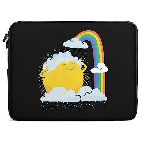 FWJZDSP Laptop-Hülle mit Aufschrift „Funny Sun Rainy Rainbow“, schlanke Hülle, leichte Aktentasche, Computer-Tragetasche, Arbeits- und Reisehülle für Damen und Herren, 10, 12, 13, 15, 17 Zoll von FWJZDSP