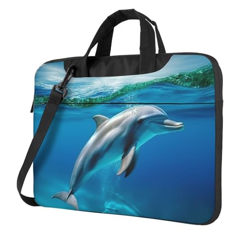 FWJZDSP Laptop-Umhängetasche 13 15,6 Zoll Laptoptasche Schwimmender Delfin im blauen Meer Computertasche Messenger Bag für Männer Frauen von FWJZDSP