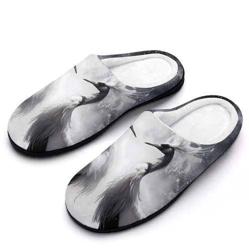 FWJZDSP Mandschurenkranich Tanzende Herren-Baumwollpantoffeln mit geschlossener Zehenpartie, rutschfeste, leichte Hausschuhe für drinnen und draußen von FWJZDSP