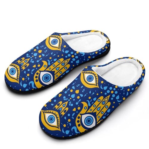 FWJZDSP Matiasma Herren-Hausschuhe aus Baumwolle mit bösem Blickmuster, geschlossene Zehenpartie, rutschfeste, leichte Hausschuhe für drinnen und draußen von FWJZDSP