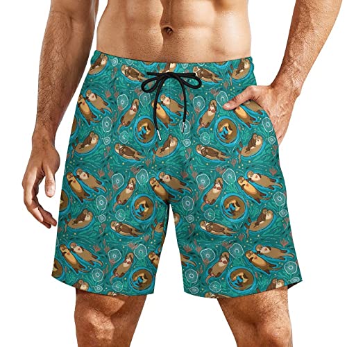 FWJZDSP Otters in Love Herren-Badehose, Strand-Boardshorts, schnell trocknende Badeanzüge mit Innenfutter von FWJZDSP