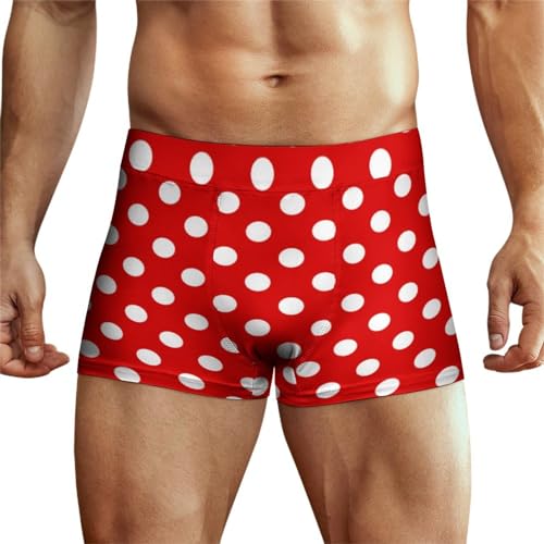 FWJZDSP Rot-weiß Gepunktete Herren-Boxershorts, Stretch-Bund, atmungsaktive Unterwäsche, weiche Unterhose von FWJZDSP