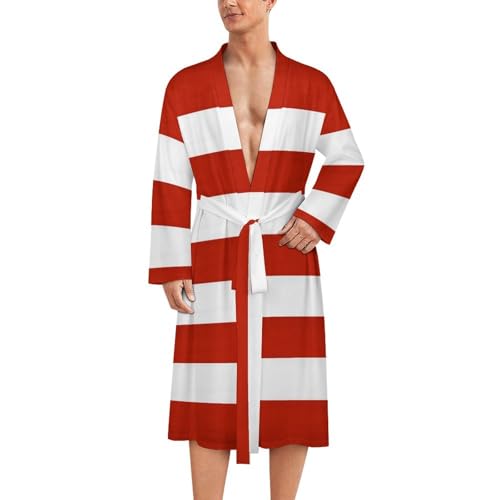 FWJZDSP Weißer und roter klassischer, leichter Bademantel für Herren mit langen Ärmeln, ultraweich, Spa-Nachtwäsche von FWJZDSP