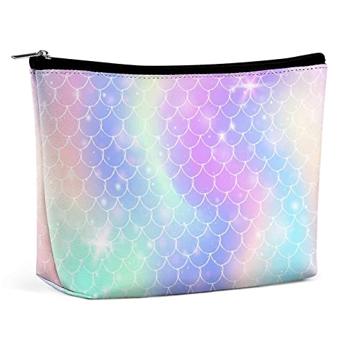 Funkelnde Regenbogen-Meerjungfrau-Make-up-Tasche, Reise-Make-up-Tasche, Make-up-Tasche aus PU-Leder, Kosmetiktasche für Geldbörse, tragbare Kulturtasche, Make-up-Taschen für den Innenbereich für Fra von FWJZDSP