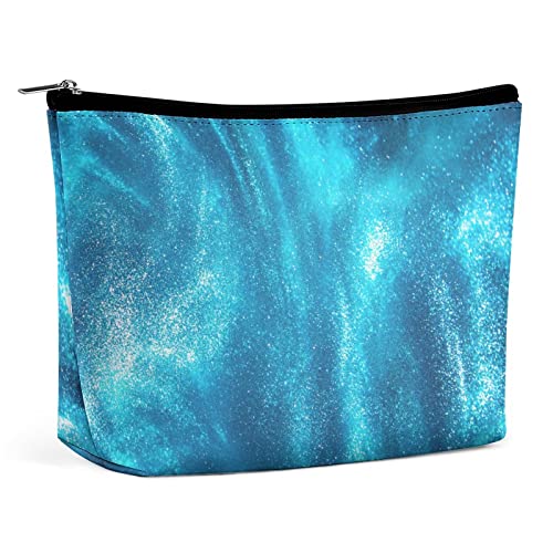 Funkelnde marmorblaue Make-up-Tasche, luxuriöse, glänzende Reise-Make-up-Tasche, PU-Leder-Make-up-Tasche, Kosmetiktasche für Geldbörse, tragbare Kulturtasche, Indoor-Make-up-Taschen für Frauen von FWJZDSP