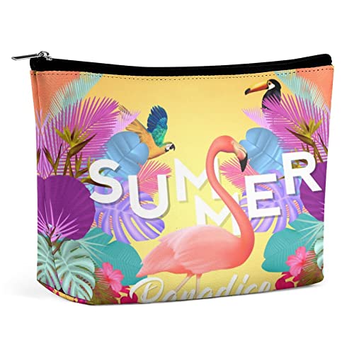 Make-up-Tasche, Blumen-Flamingo-Papagei, PU-Leder, wasserdichte Kosmetiktasche für Geldbörse/Make-up-Tasche/Kulturbeutel, tragbare Reise-Make-up-Tasche für Frauen von FWJZDSP